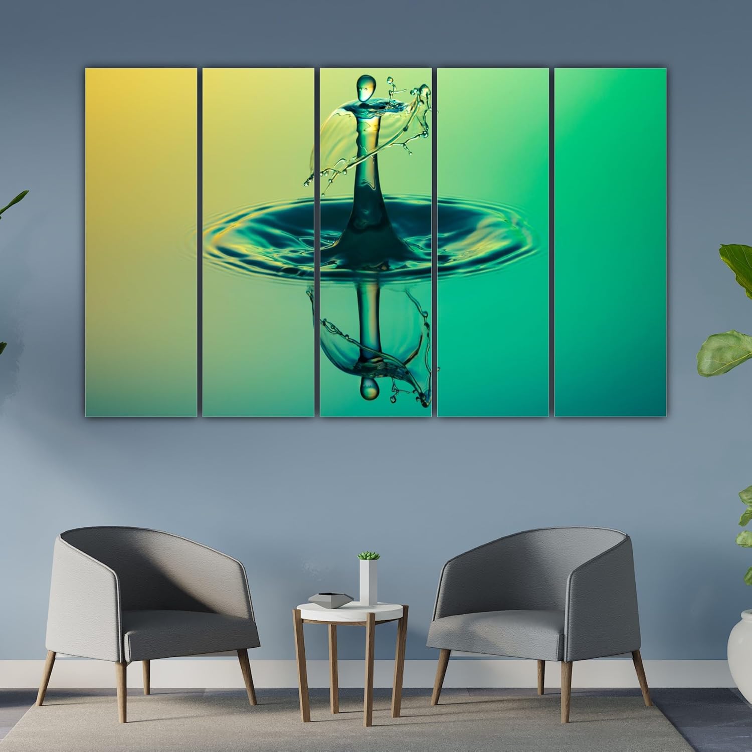 Close-up of the multi-panel water droplet Wall Art with vivid splash-proof prints