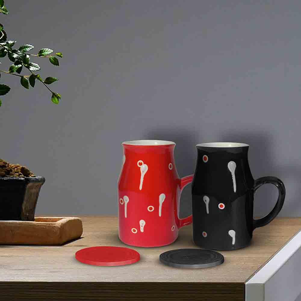 Black and Red Coffee Mug with Lids (Set of 2 ) for Kitchen