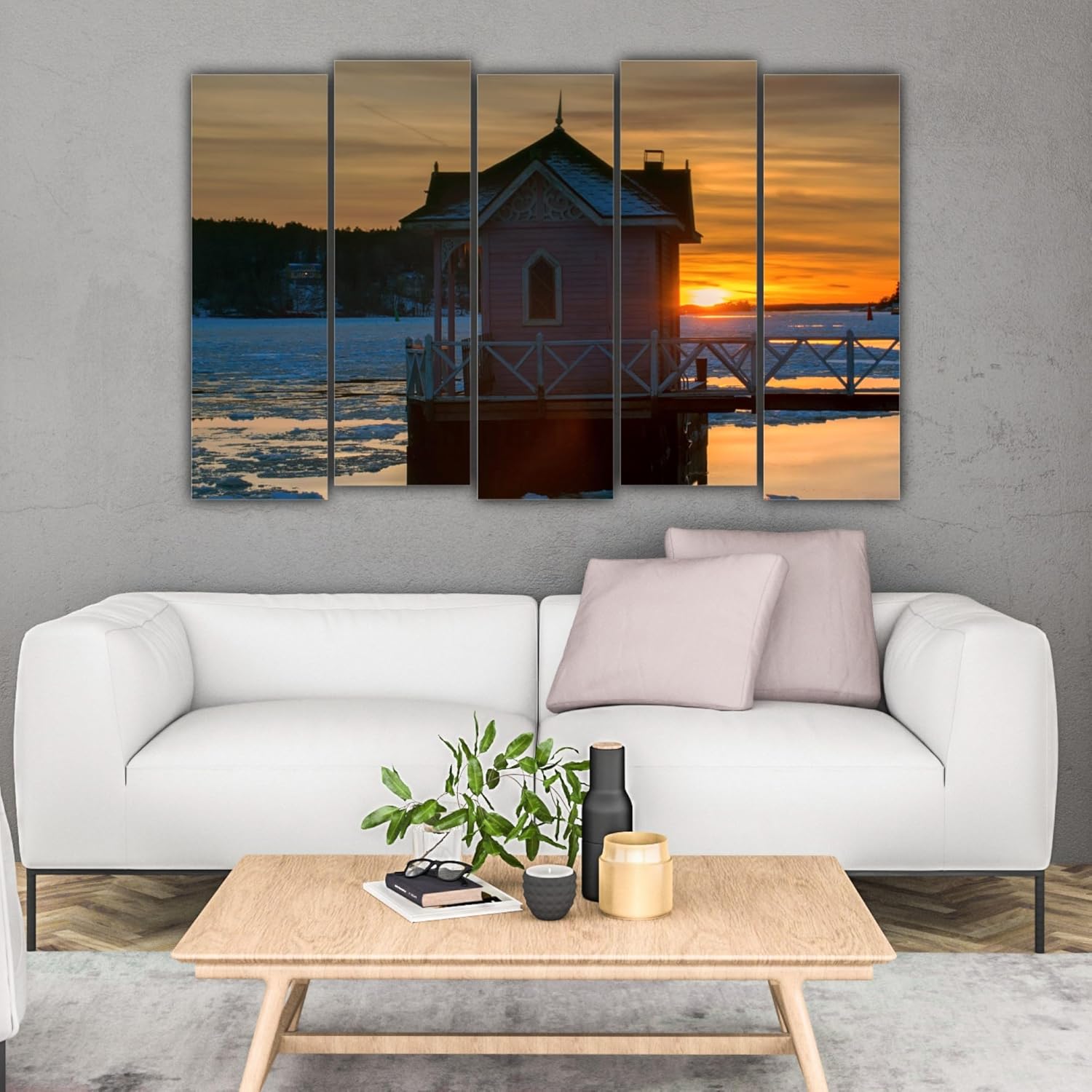 Close-up of Lake-tastic Multi-Frame Framed Wall Art highlighting vivid water-resistant MDF prints