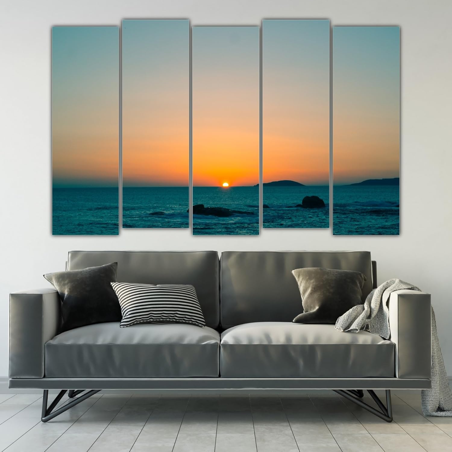 Close-up of Sunset-sational Multi-Frame Framed Wall Art That'll Glow on Your Walls showcasing vibrant orange and purple hues.