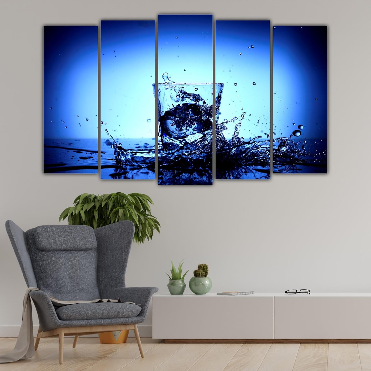 Side view of the multi-frame glass photography wall art highlighting the 6MM MDF frames and splash-proof finish.