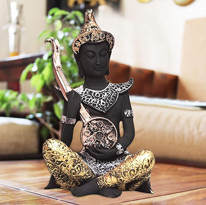 Resin & Marble Buddha Statues Playing Musical Instrument