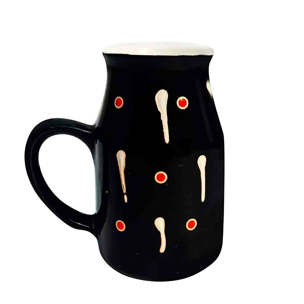 Black Ceramic Coffee Mug 500ml with Hand-Painted White Drop Design on Kitchen Counter