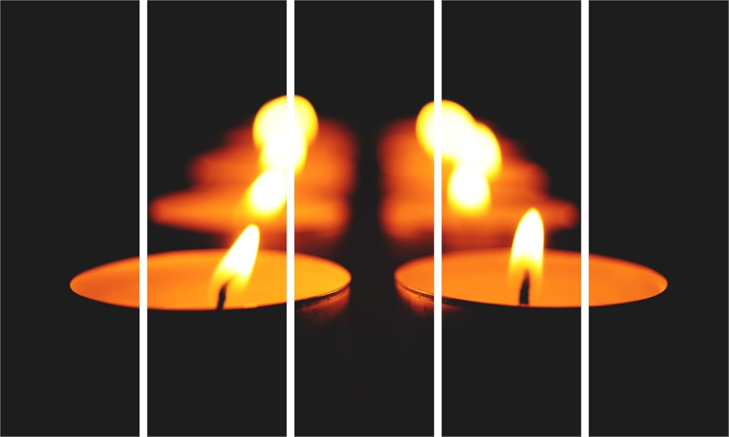 Flame Game 5-Panel Photography Wall Art - Framed Candlelight Spectacle (127x76cm)