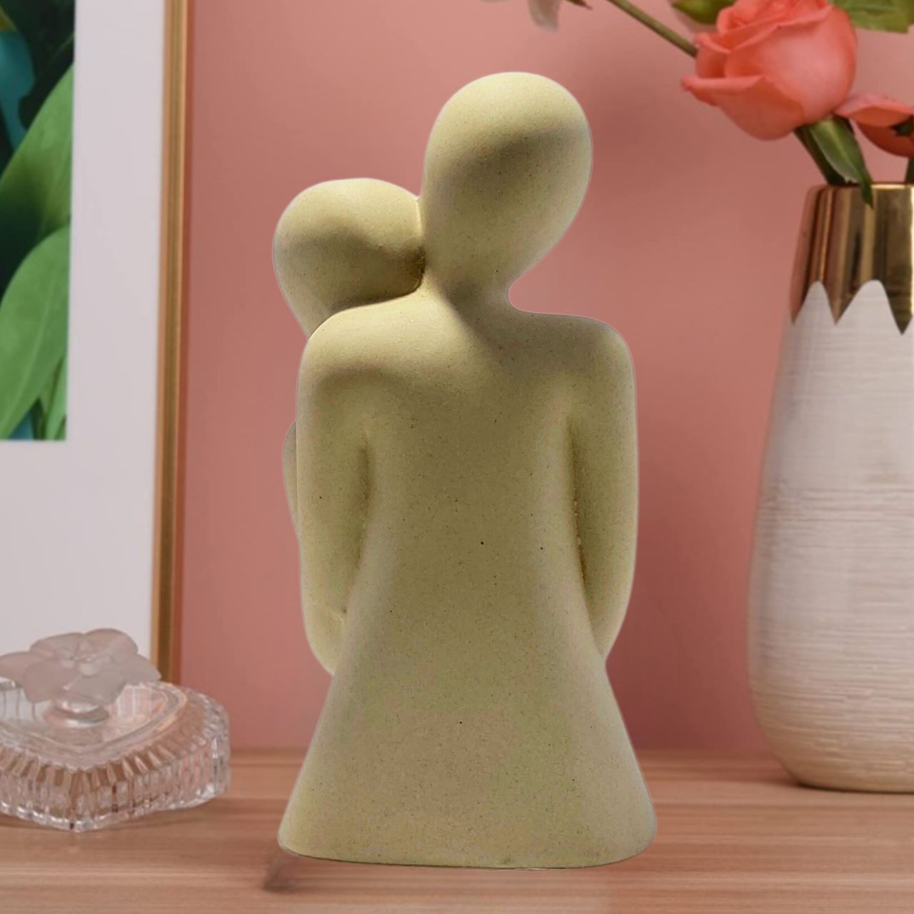 Modern beige couple statue showcasing an elegant embrace to symbolize love and togetherness, perfect for kitchen decor
