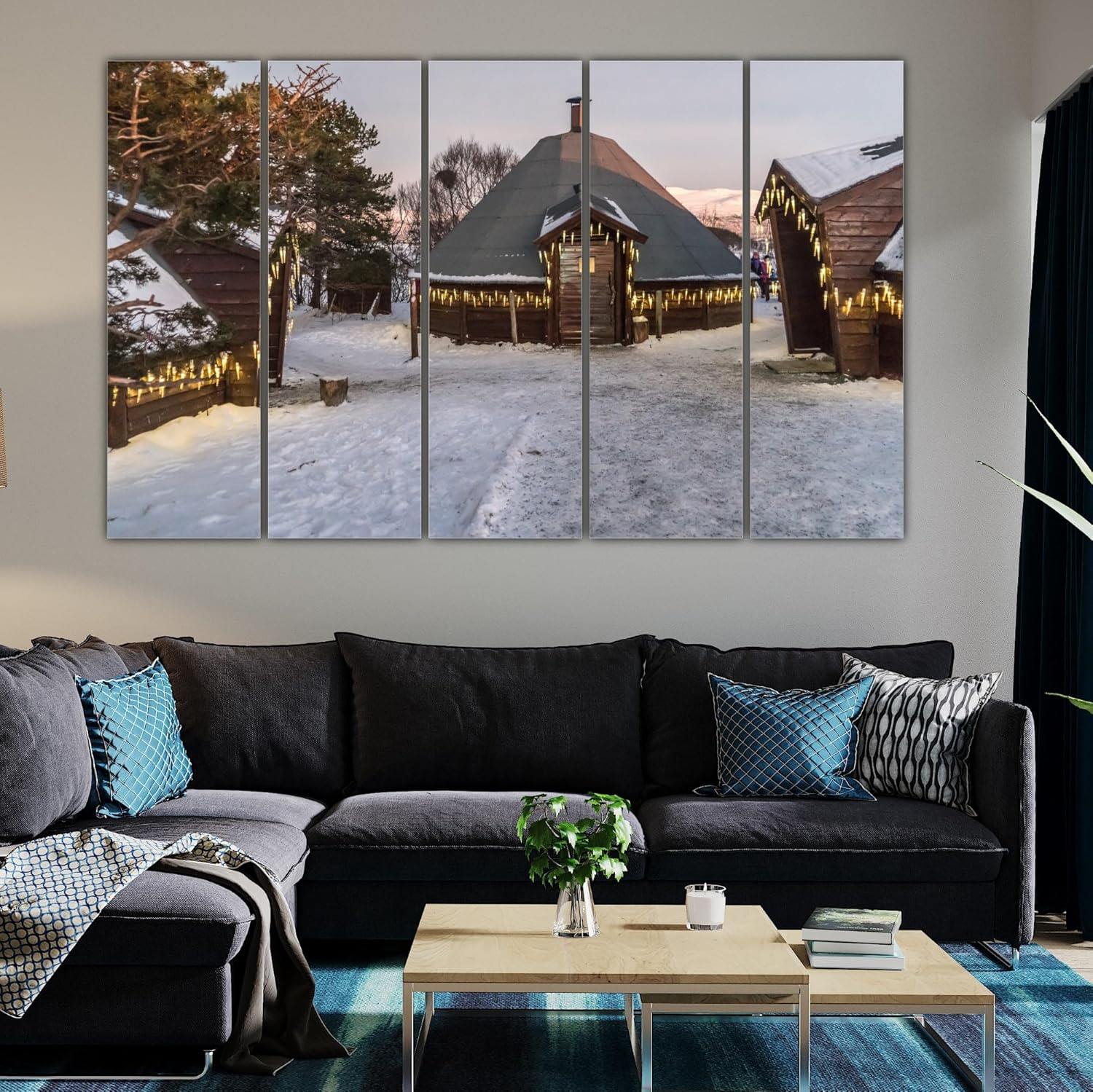 Scenic-stunner 5-Panel Canvas That'll Take Your Walls on a Vacation - Premium Framed Landscape Wall Art featuring a misty forest vista that flows seamlessly from panel to panel.