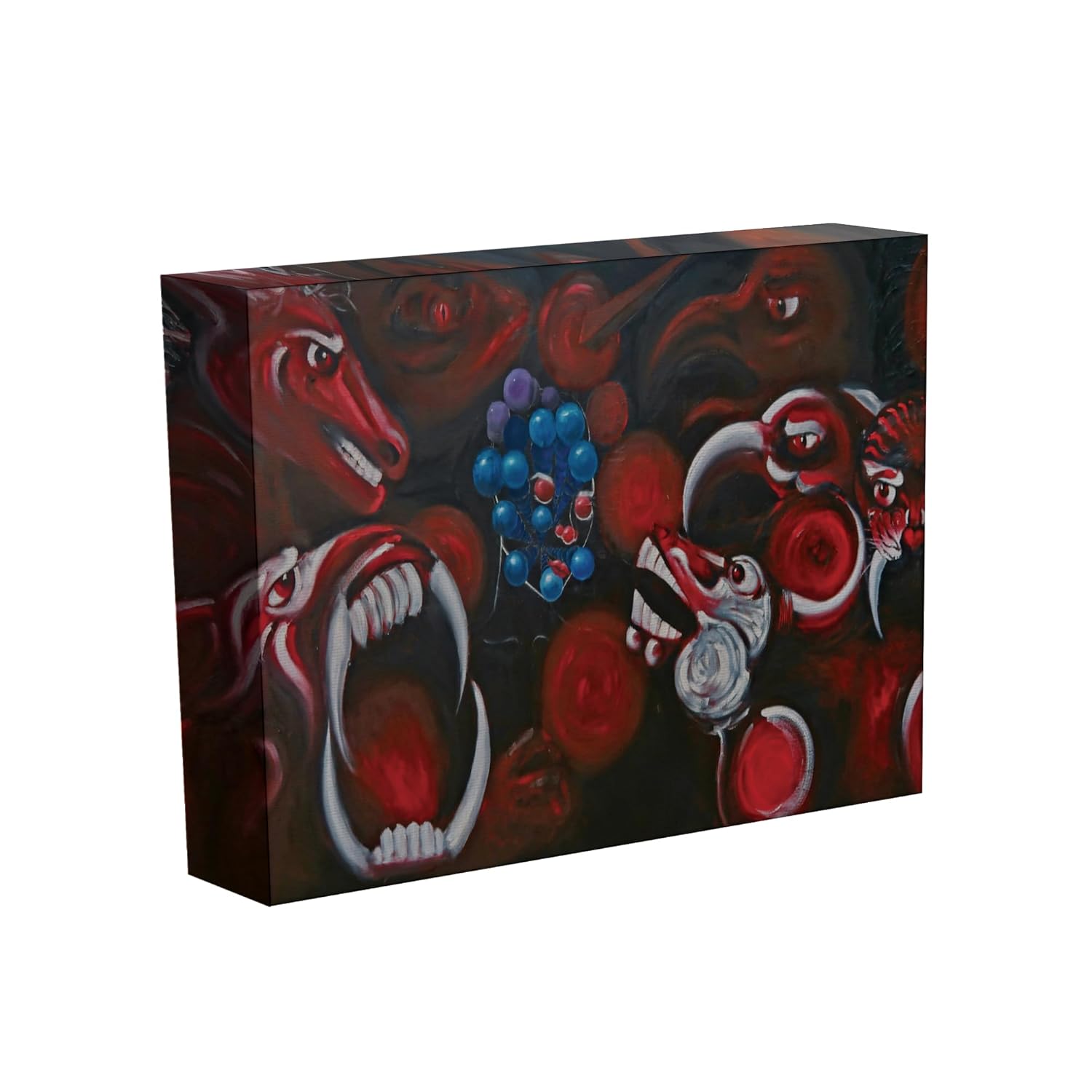 Close-up of vivid matte print on canvas and wood abstract framed wall art