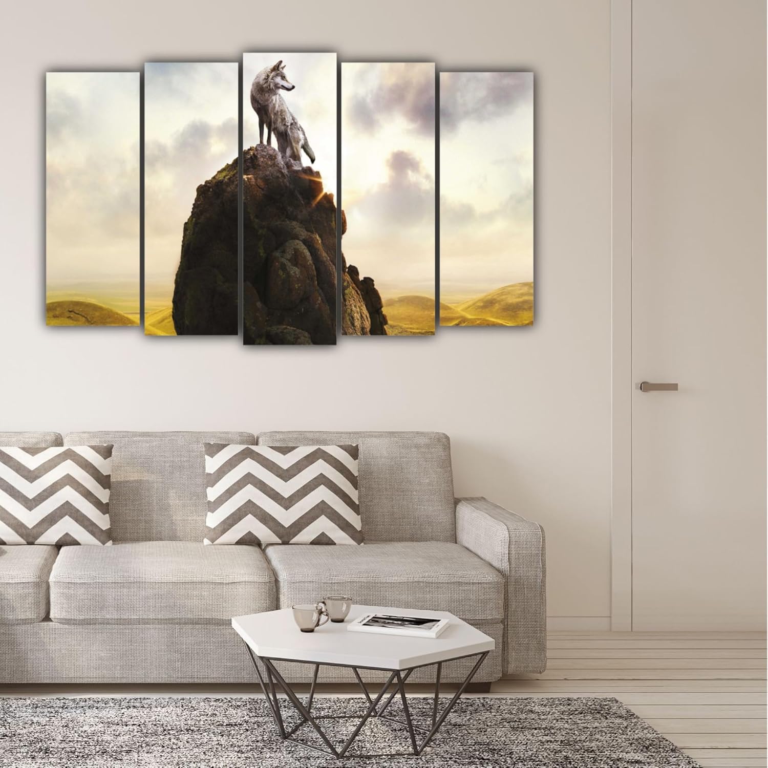 Howl Your Walls into the Wild: Framed Wolf Pack Wall Art hung above a sofa