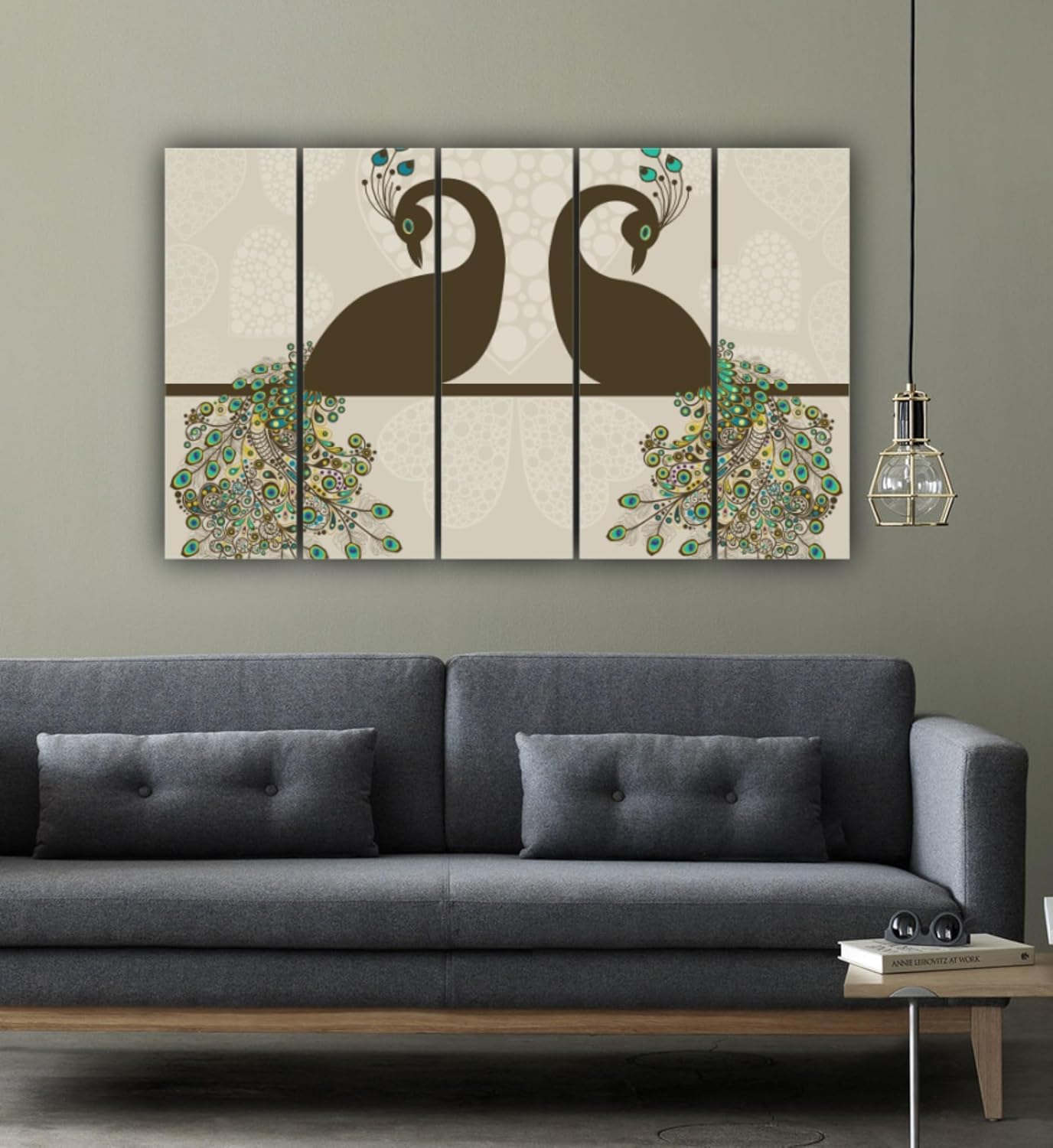Peacock-tastic Vastu Framed Wall Art That'll Make Your Walls Strut Their Stuff displays an elegant five-frame peacock motif in vivid detail.