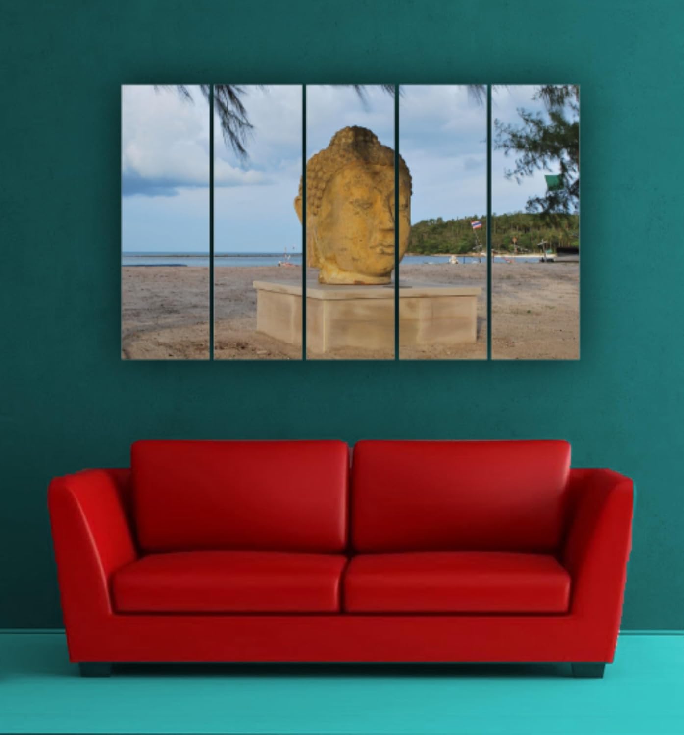 Close-up of Buddha Bliss: Framed 5-Panel Wall Art That'll Have Stress Saying Goodbye with detailed matte lamination.