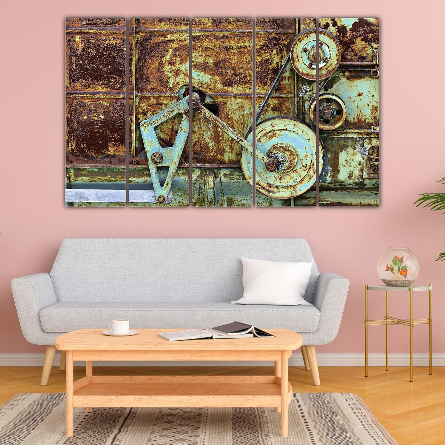 Full view of Gear Up for Wall-wow: Vintage Machine Photography Framed Wall Art (127x76cm Multi-Panel) showcasing detailed vintage machine photography across sturdy MDF frames.