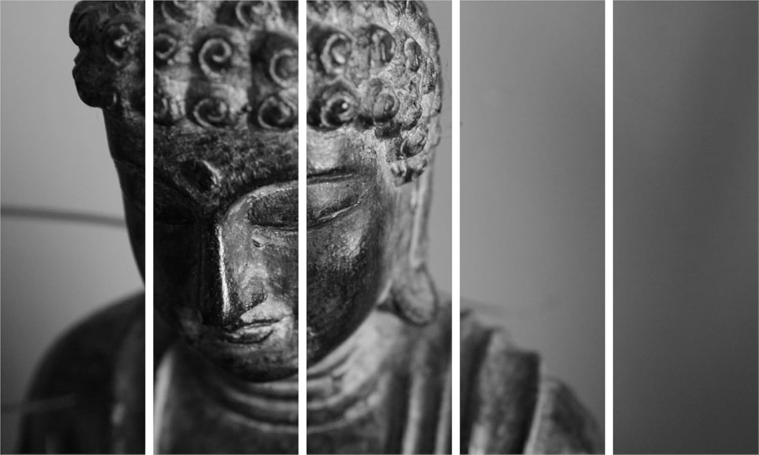Front view of Buddha-tastic Multi-Frame Wall Art That'll Zen Your Space - 150x76cm Framed showcasing all five panels.