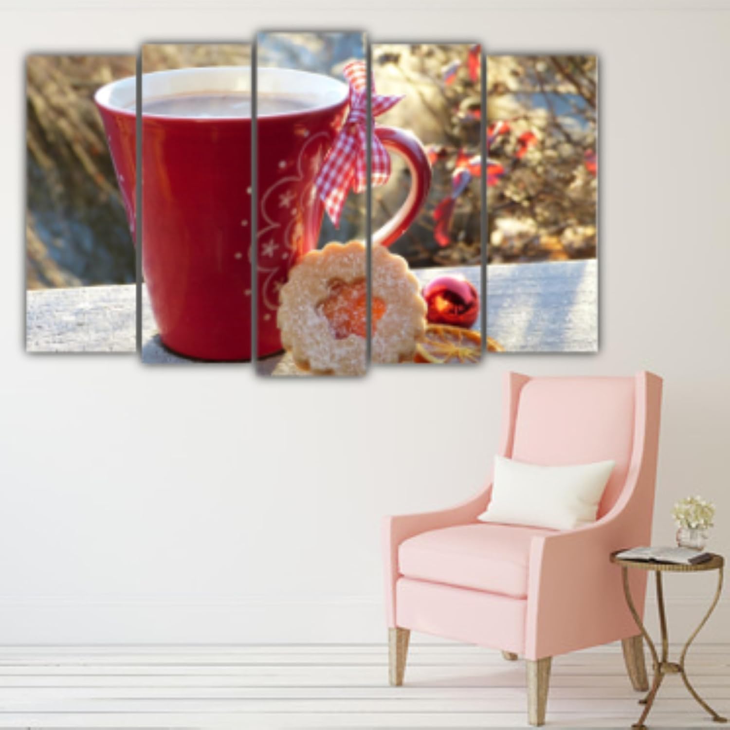 Close-up of Framed Coffee Cup Photo Wall Art panel with vivid coffee photography.