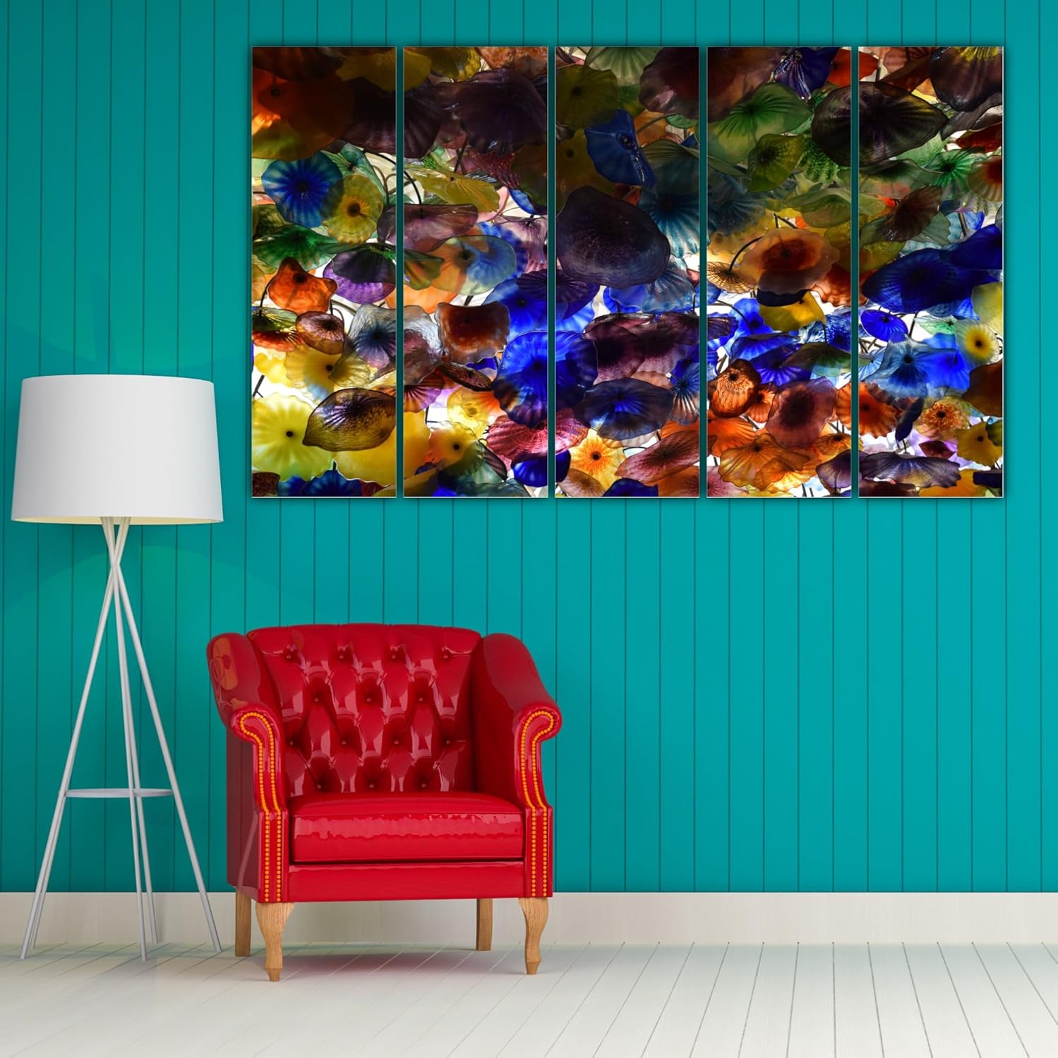 Framed Floral Wonderland Photography Wall Art in multi-panel format bursting with colourful flowers