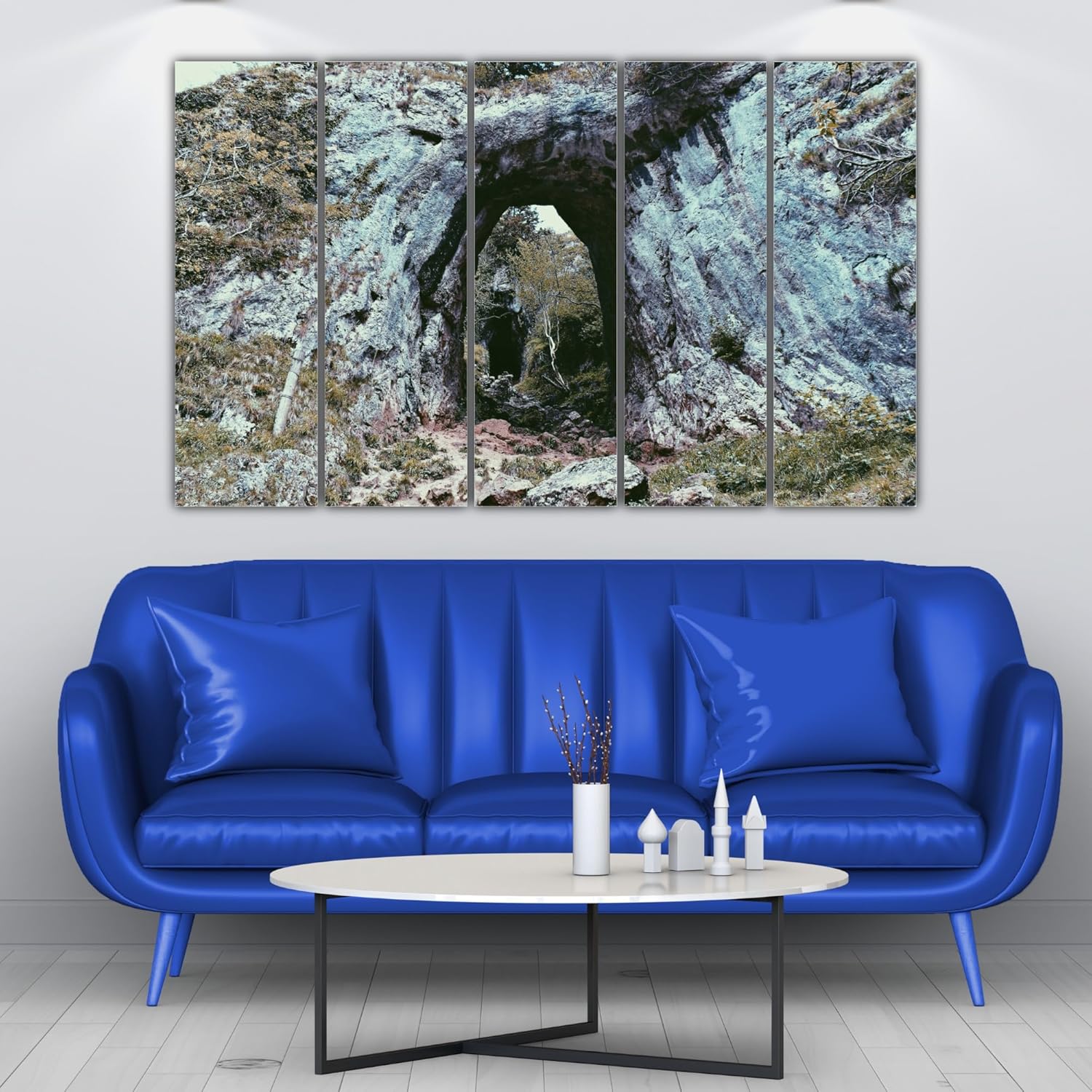 A multi-panel photography framed wall art piece featuring vibrant forest rocks, ready to rock any wall.
