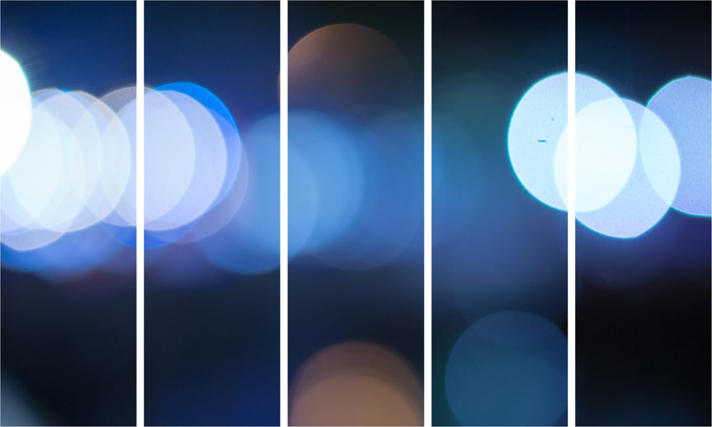 Blurred Lights-tacular 5-Panel Abstract Framed Wall Art displayed above a modern sofa