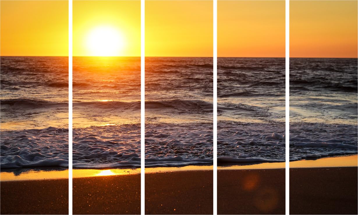 Sunset Soiree Multi-Frame Wall Art That'll Make Your Walls Blush showcasing vibrant sunset hues across five framed panels.