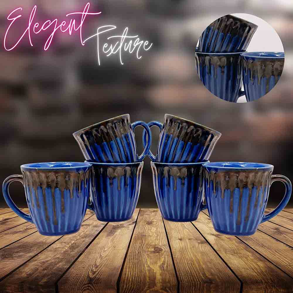 Blue tea cup set of 6 with delicate pattern for kitchen dining