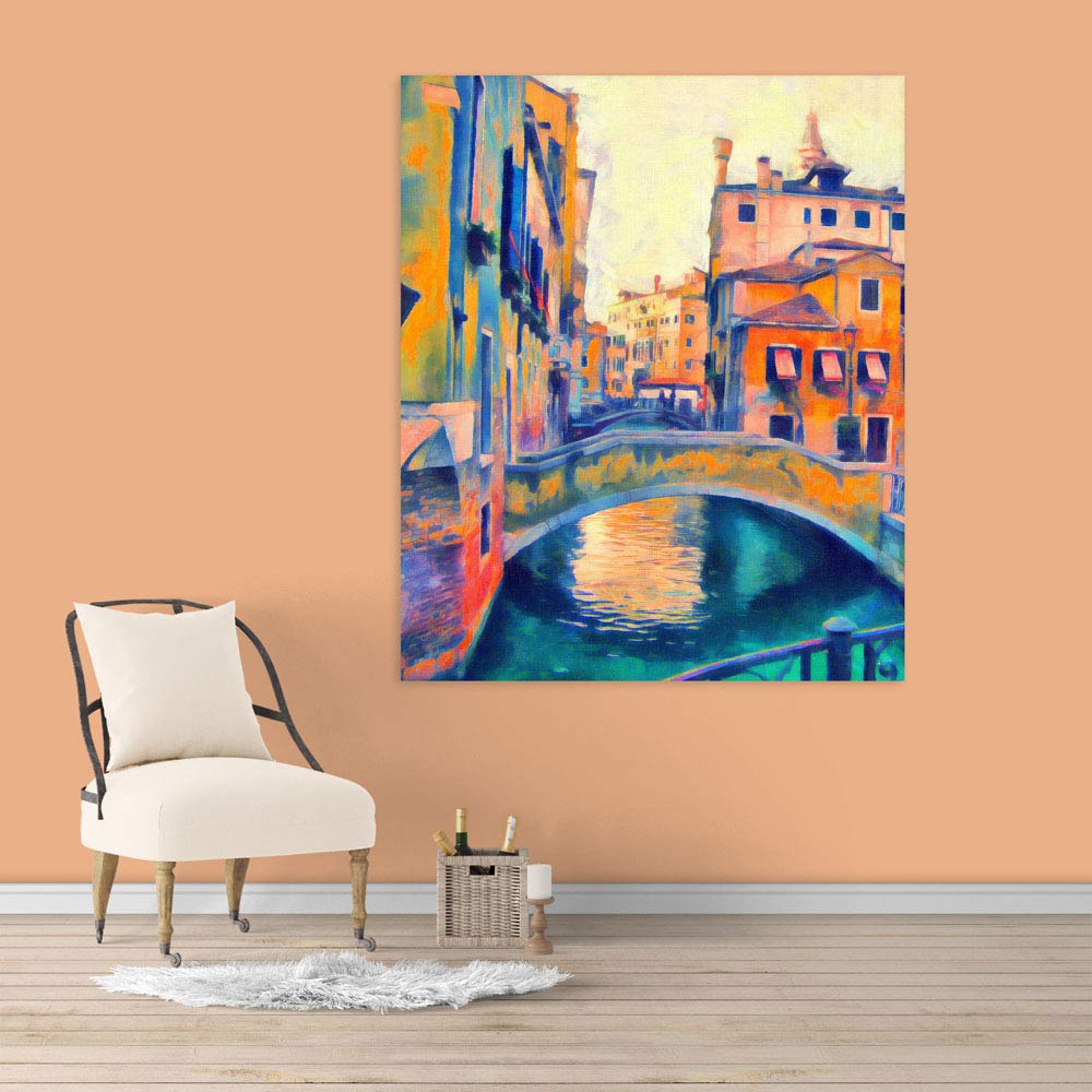 Bridge Over Calm Waters: Unframed Nature Wall Art showing a rustic wooden bridge spanning a peaceful river.