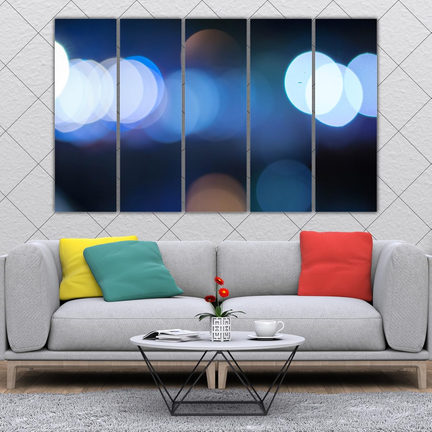 Close-up of vibrant blurred lights in the 5-panel framed Wall Art