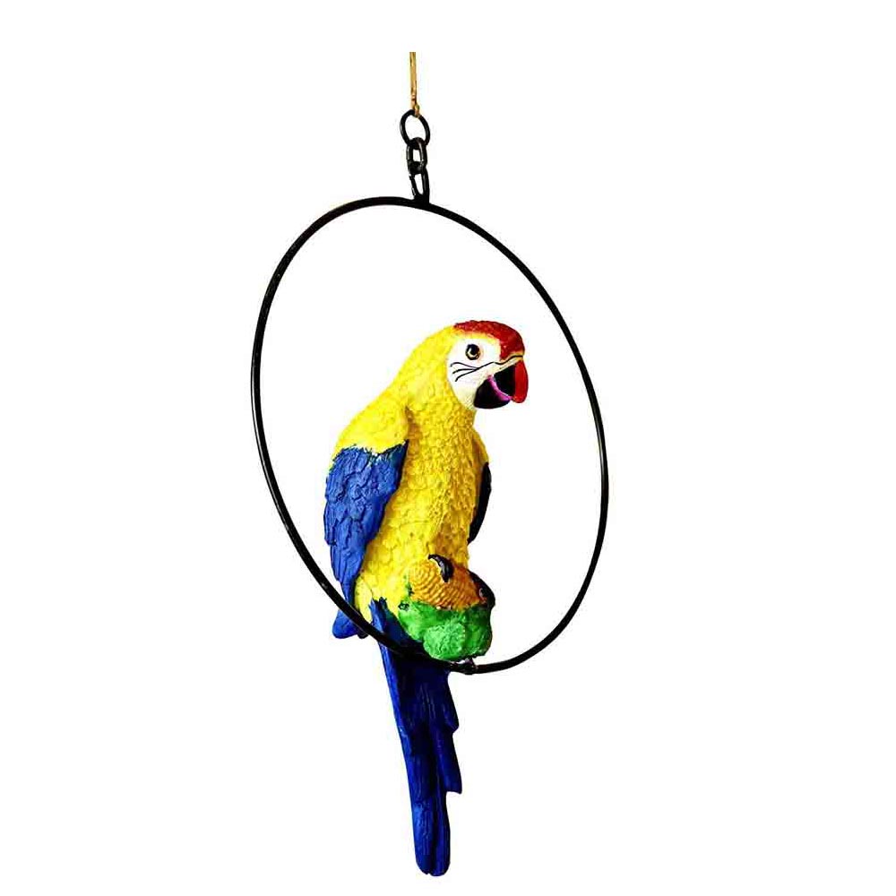 Resin Hanging Parrot With Metallic Ring