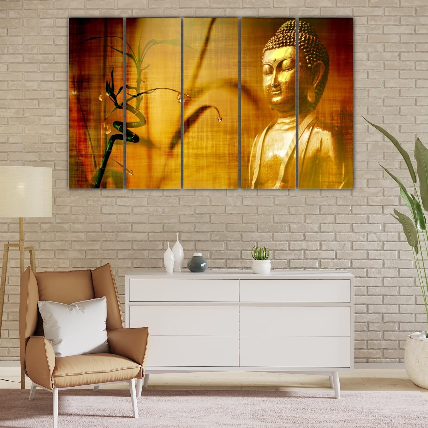 Close-up of the splash-resistant MDF frame in the Buddha-tiful 5-Panel Framed Wall Art