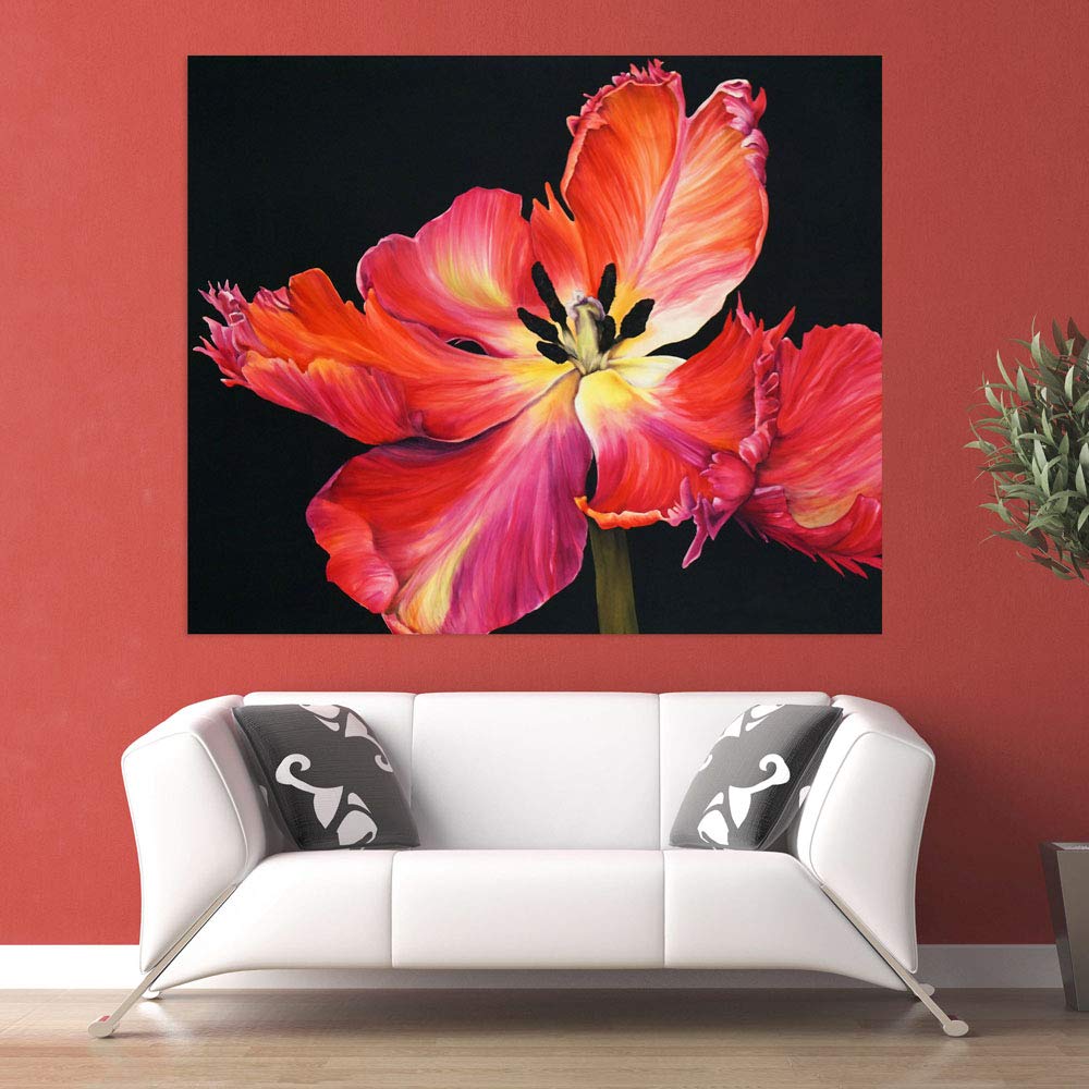 Front view of Hibiscus Hooray Unframed Wall Art displaying bright red hibiscus bloom on a pure cotton canvas