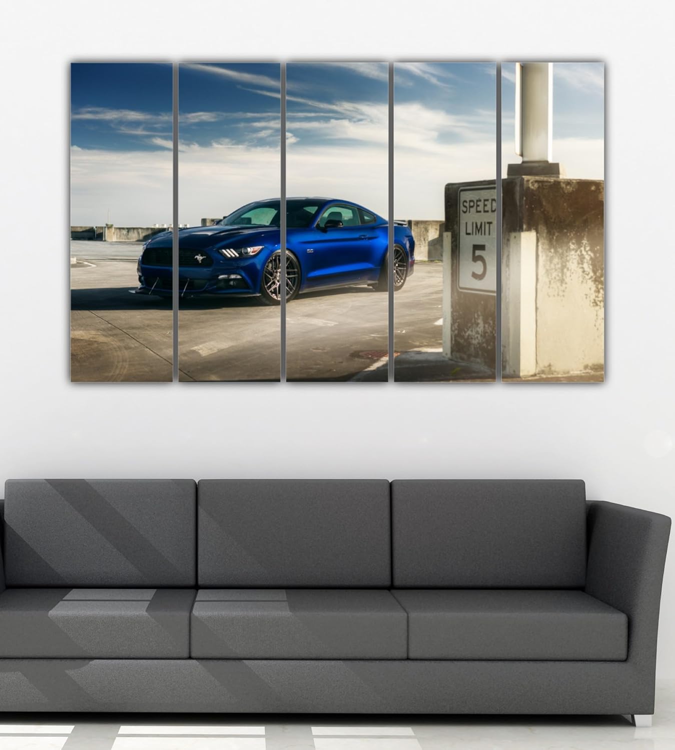Close-up of the Mustang Mayhem transportation Wall Art showcasing detailed wooden MDF frames.