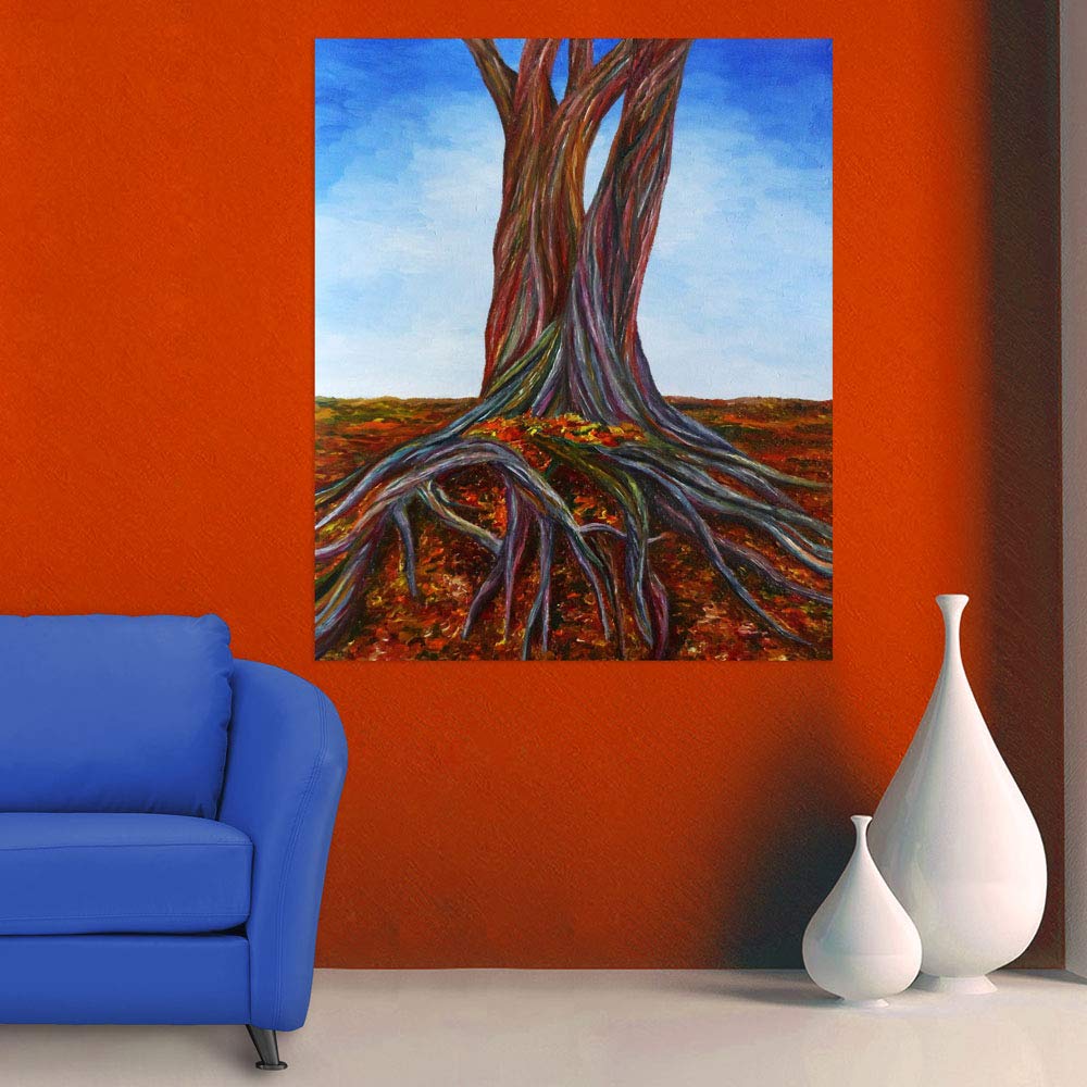 Roots to Rise: Unframed Nature Canvas Wall Art displayed on a cozy living room wall.