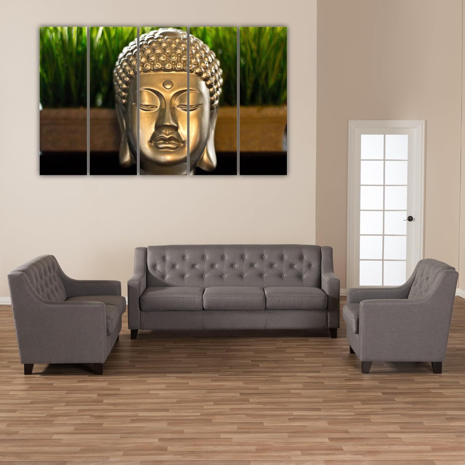 Close-up of vibrant prints on Buddha-tiful Framed Multi-Panel Wall Art