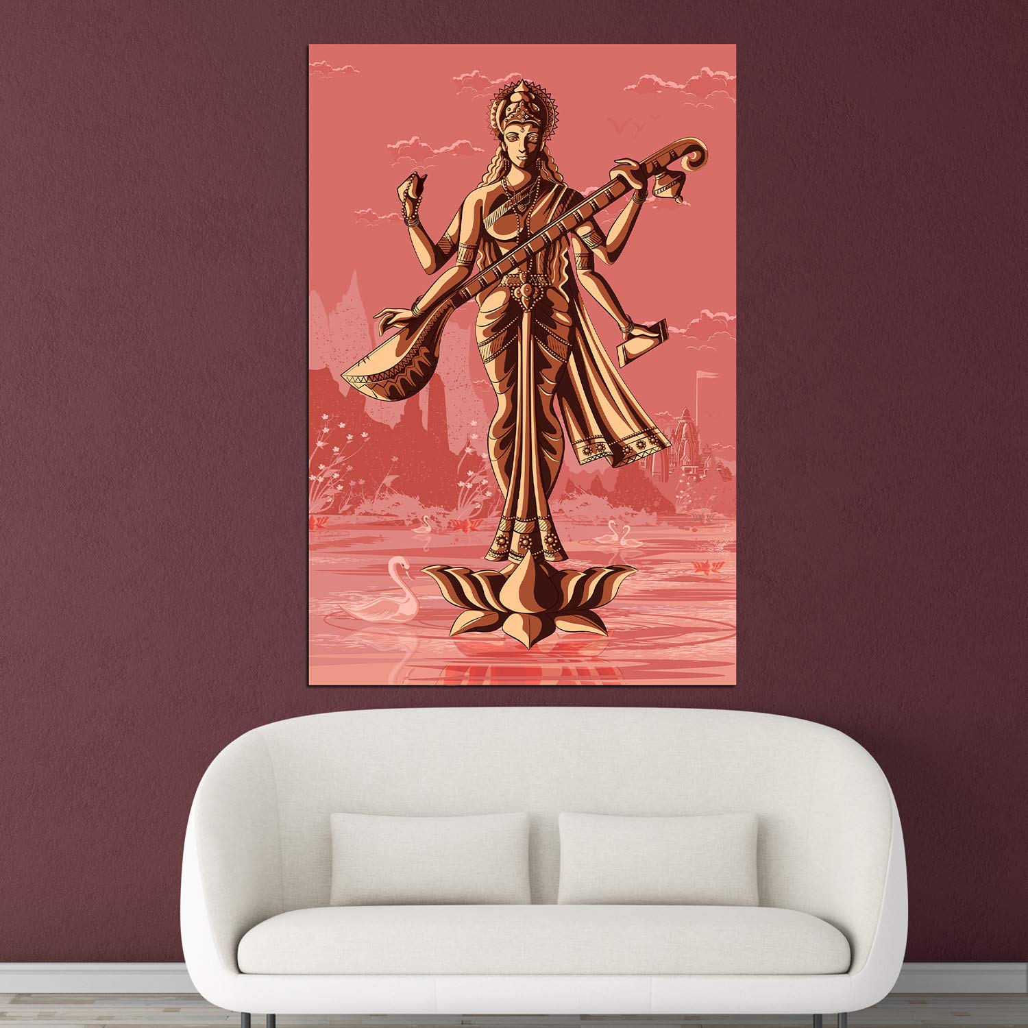 Serenade Your Space: Unframed Saraswati Hindu Wall Art That'll Strike a Chord (91x61cm)