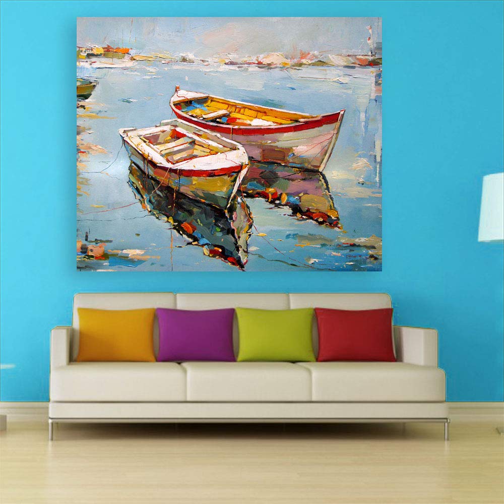 Close-up of 'Paint Your Own Getaway: Transport-ready Unframed Wall Art' showcasing matte-earthy colors on 91×76cm canvas.