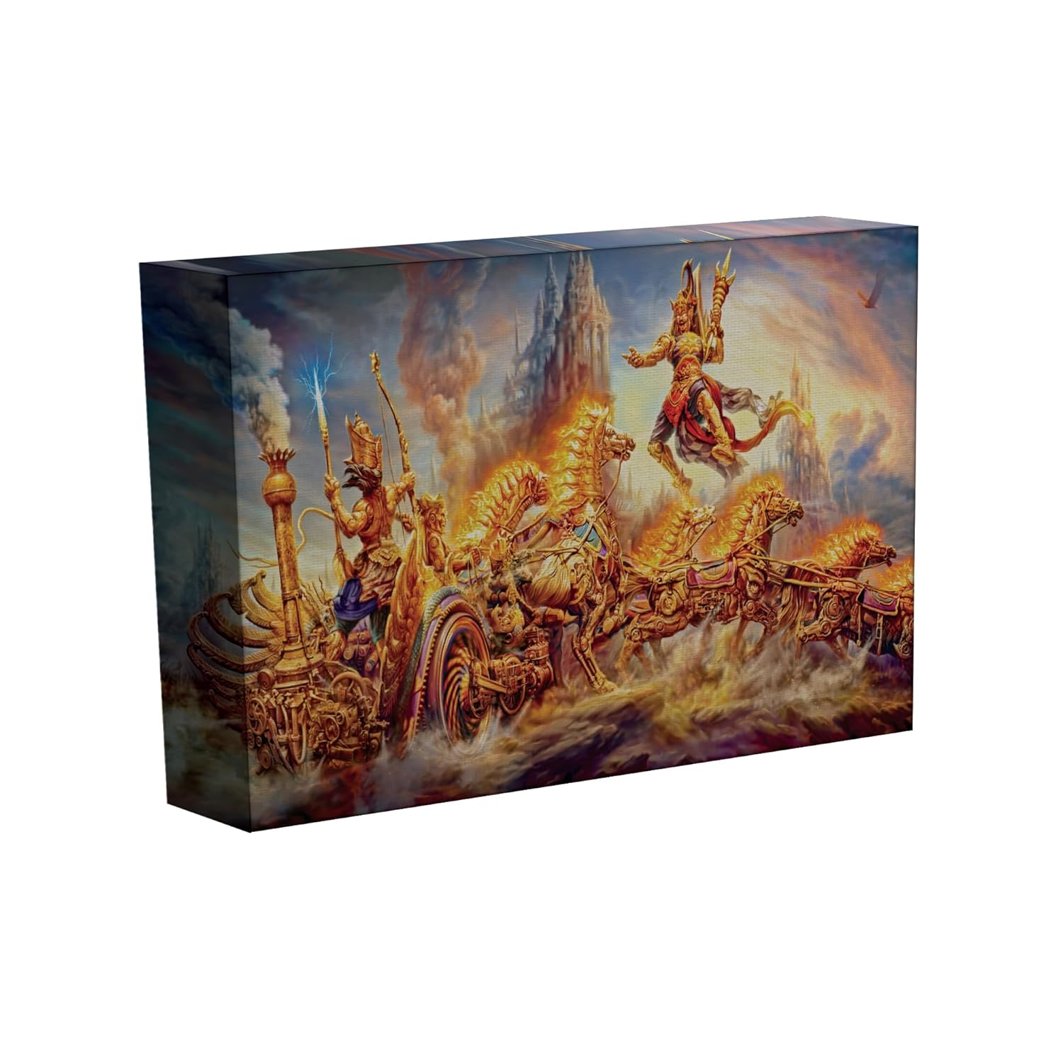 Close-up of vibrant colors on the Good vs Evil Canvas Clash: Framed Hindu Wall Art