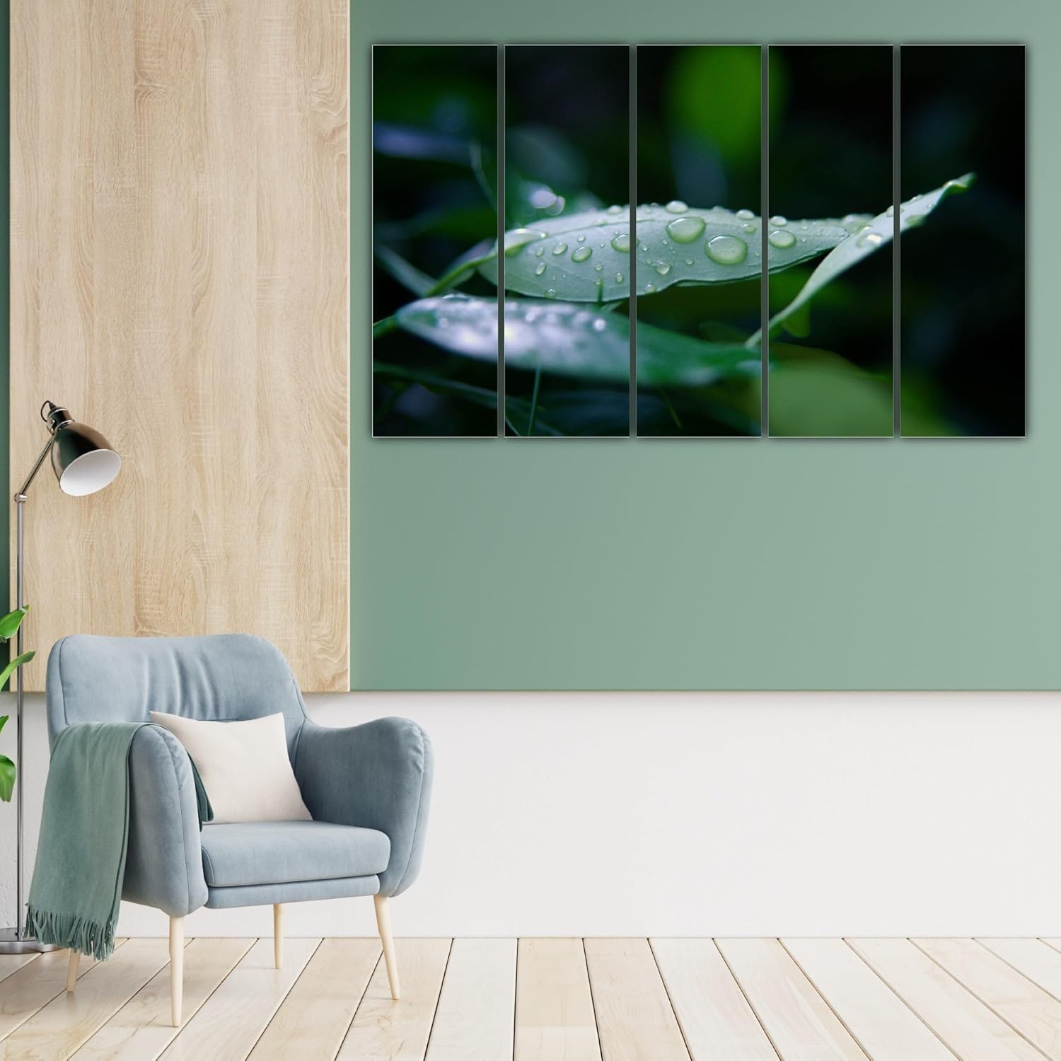 Close-up of leaf details on the five-panel photography framed wall art