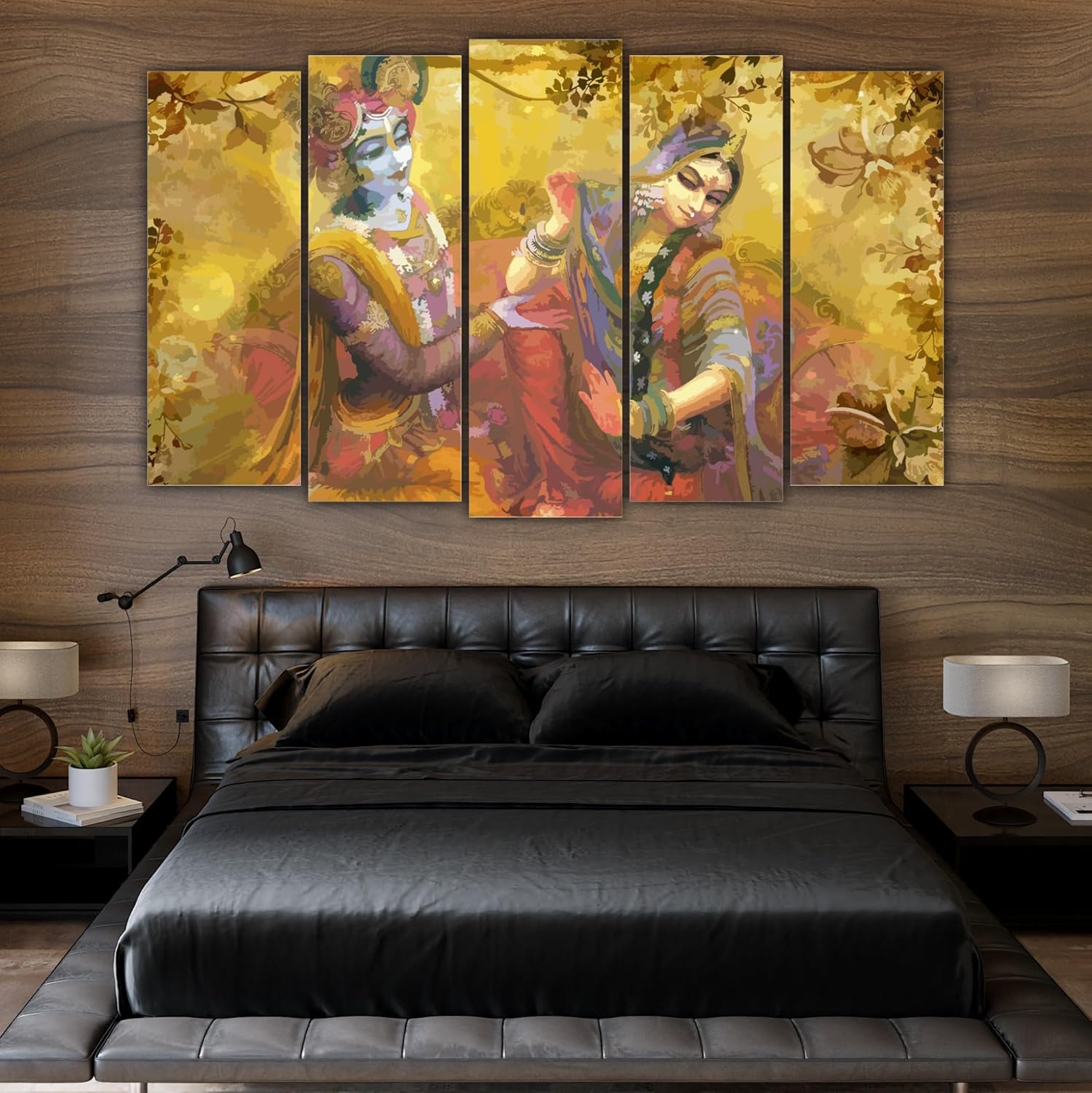 Close-up of Krishna-tastic Wall Art panels with intricate divine details and sturdy MDF frames.