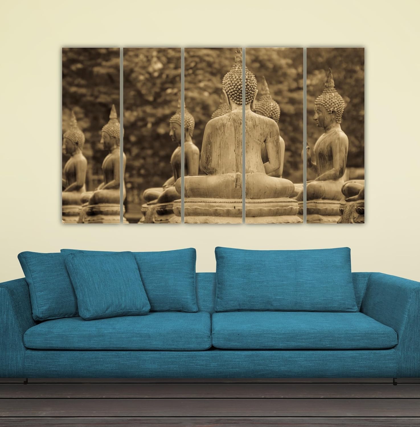 Close-up of Buddha-tastic Multi-Frame Framed Wall Art showing serene Buddha face details