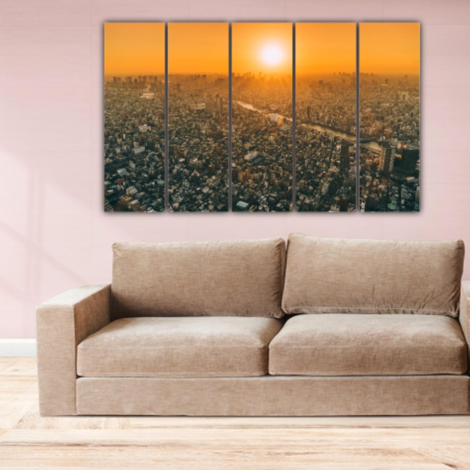 Side view of the framed Wall Art panels, highlighting the sleek 6 mm wooden MDF frames and hooks.