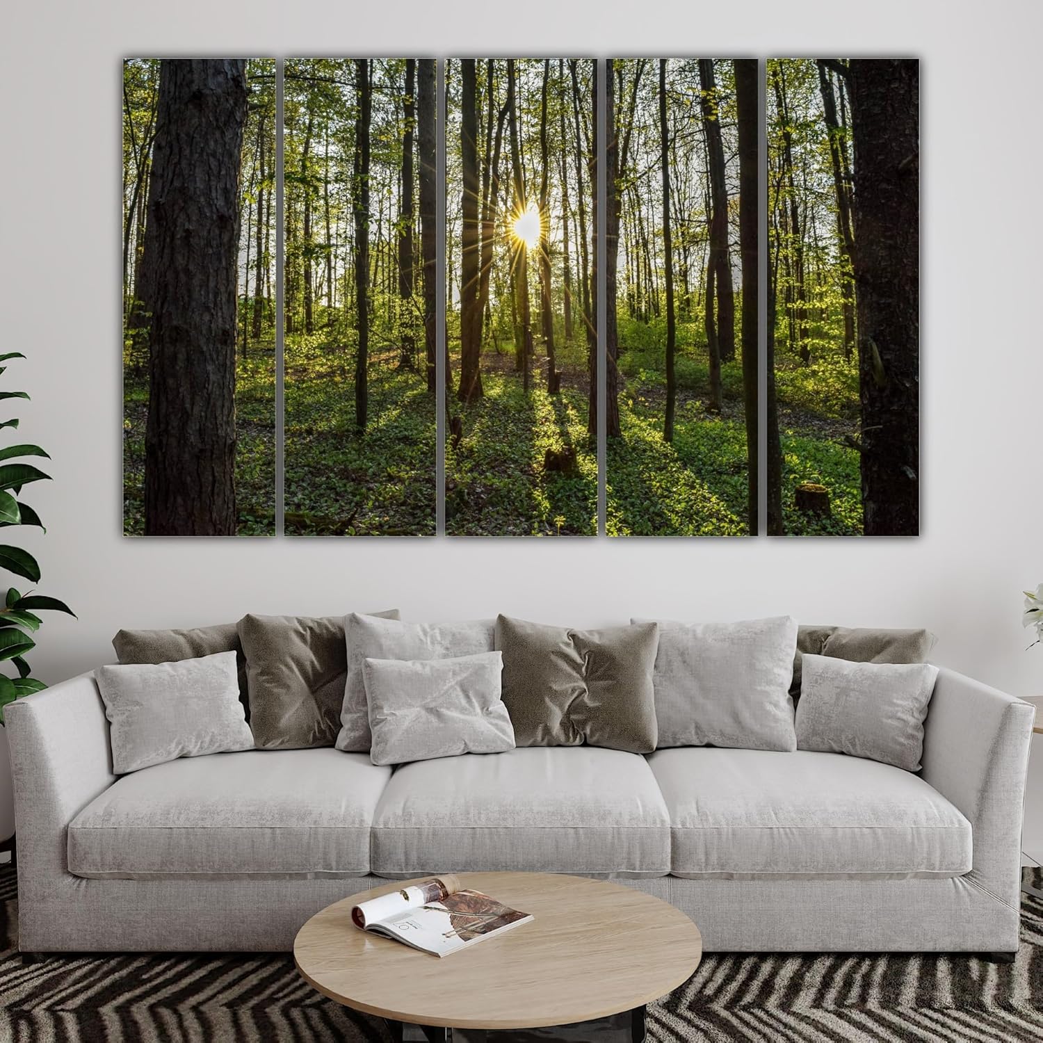 Close-up of the Forest-tastic Multi-Frame Framed Wall Art revealing detailed tree leaves printed on water-resistant Wooden MDF.