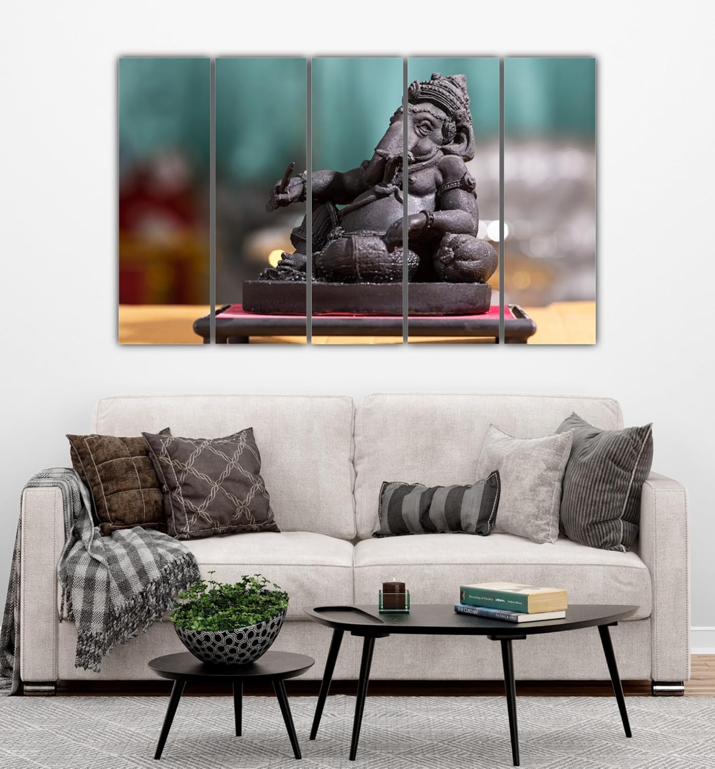 Ganesha-tastic 5-Panel Framed Wall Art That'll Bless Your Space in all its vibrant, splash-proof glory.