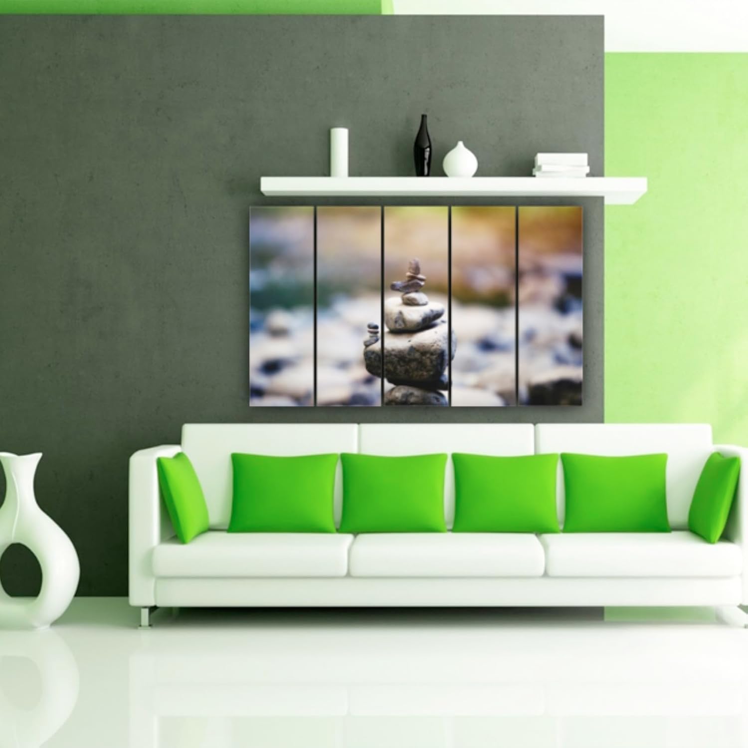 Stone-studded Multi-Frame Framed Wall Art titled Rock Your Walls displayed in a bedroom.