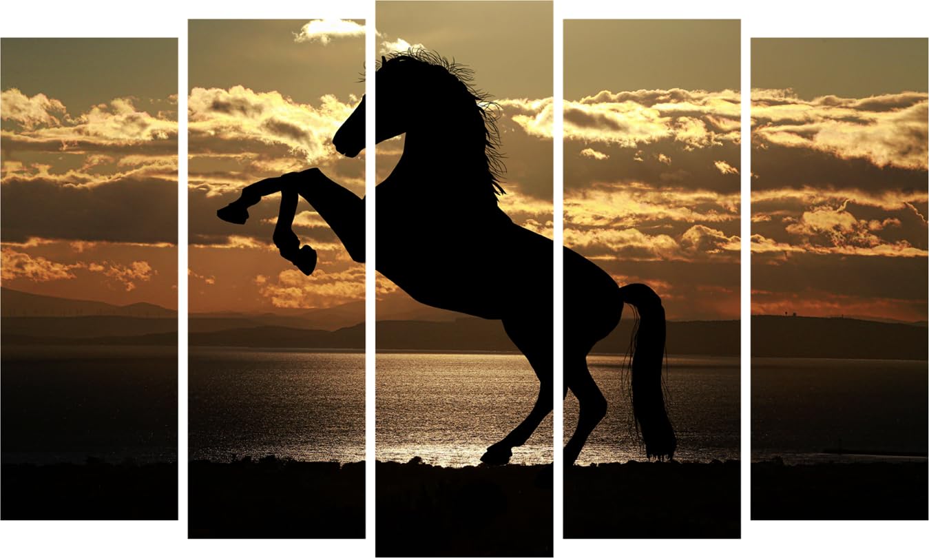 Horse-some 5-Panel Framed Vastu Wall Art Thatll Make Your Walls Gallop With Joy (150x76cm)