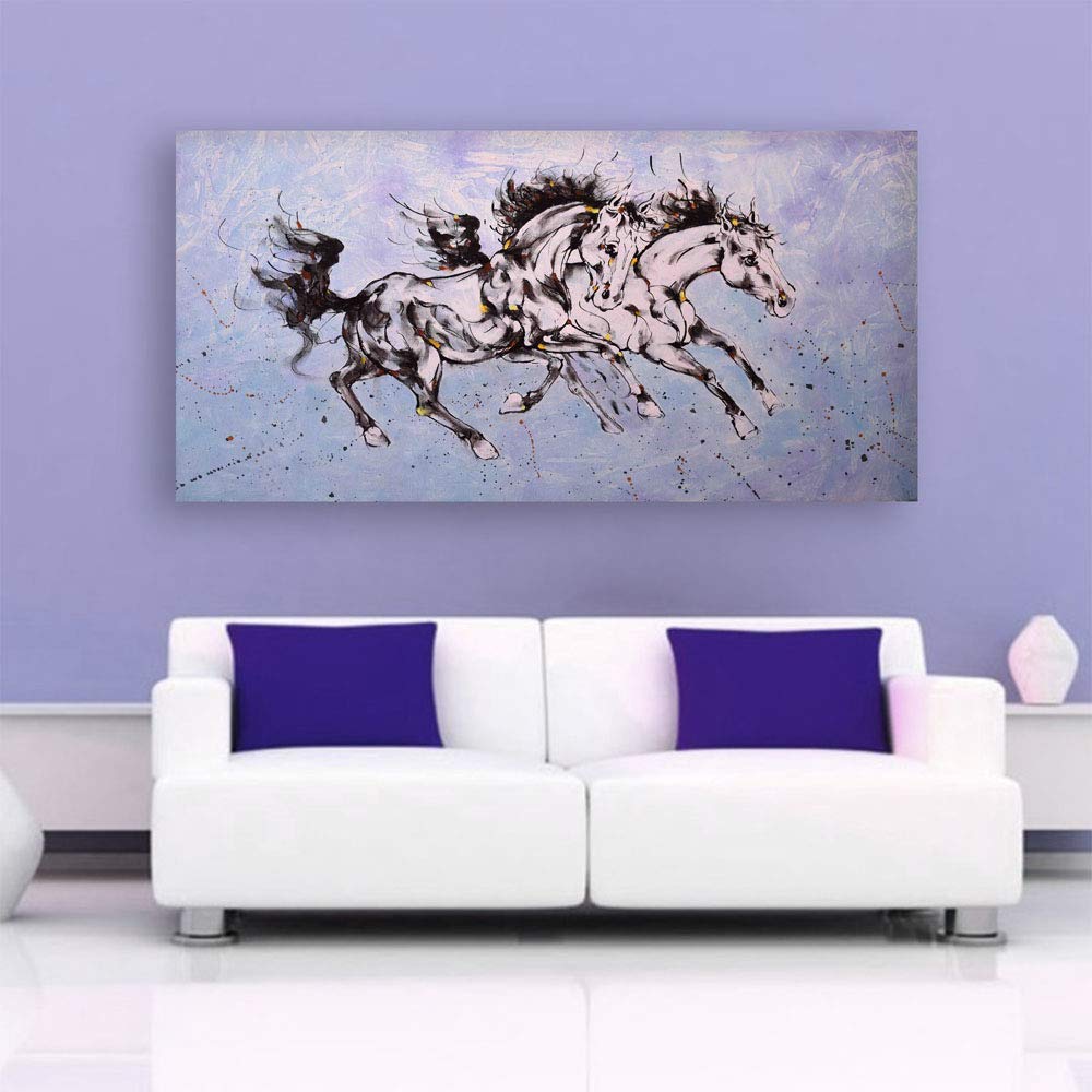Gravity-Defying Gallop: Framed Flying Horses Vastu Wall Art (85x40.5cm)