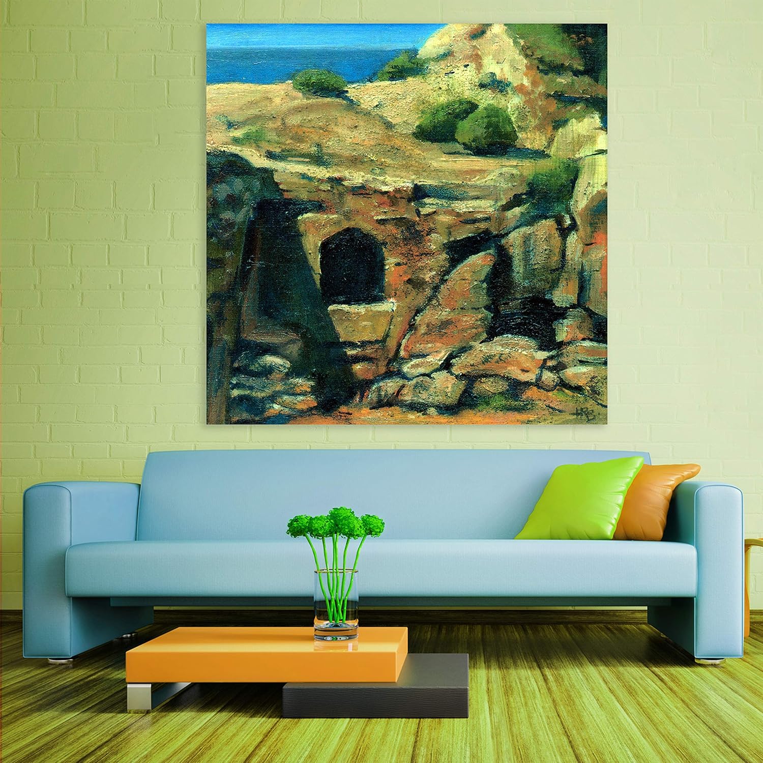 Peek-a-Boo Mystery Unframed Square Wall Art showcasing city buildings in matte earthy tones