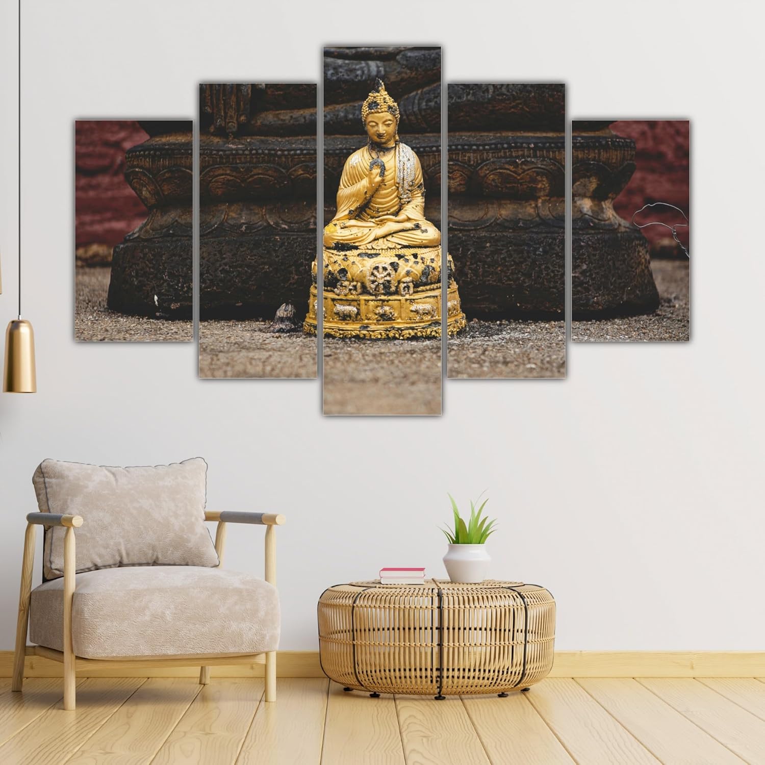 Zen Out Loud: Buddha-tiful 5-Panel Framed Wall Art displaying calm expressions of Buddha in modern home decor setting