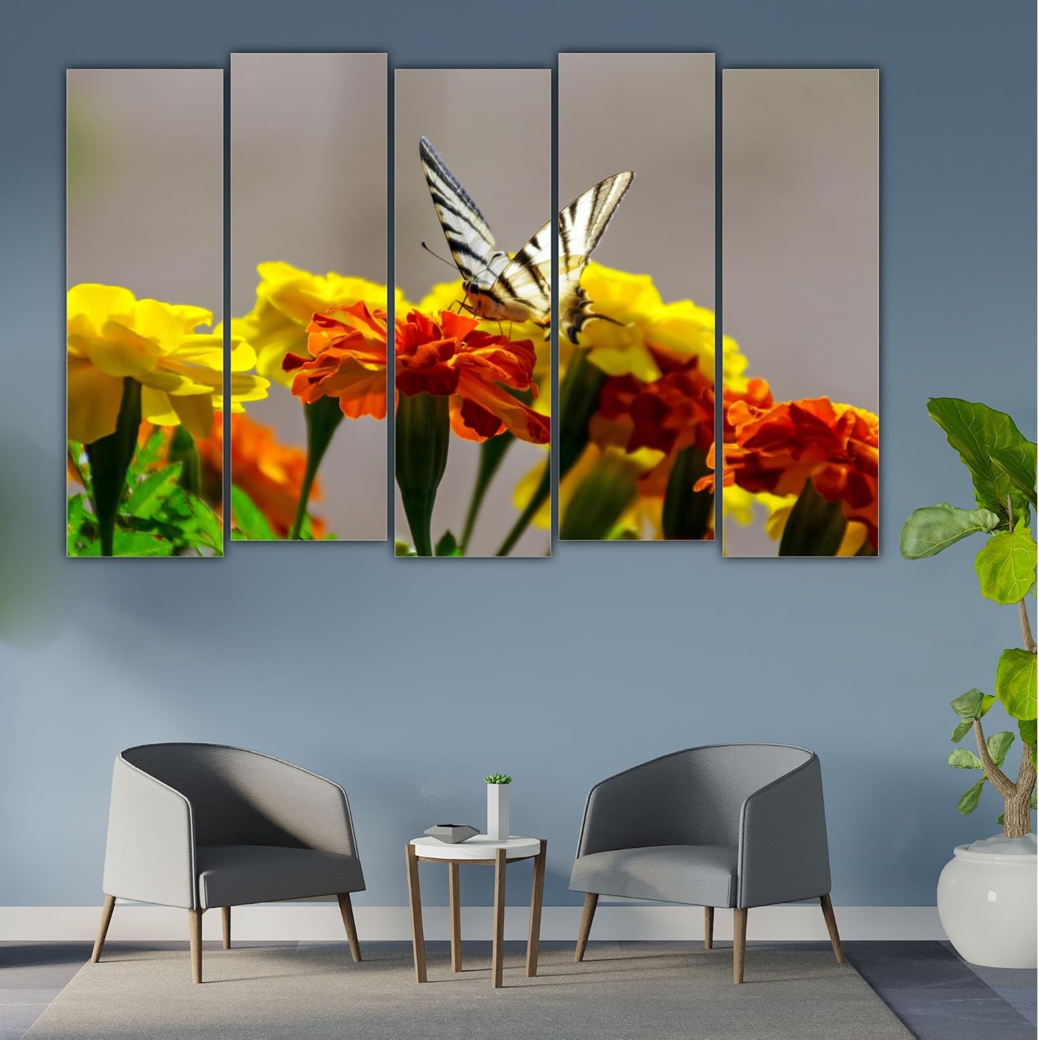 Frontal view of Flower-tastic Multi-Frame Wall Art highlighting five panels of flower photography.