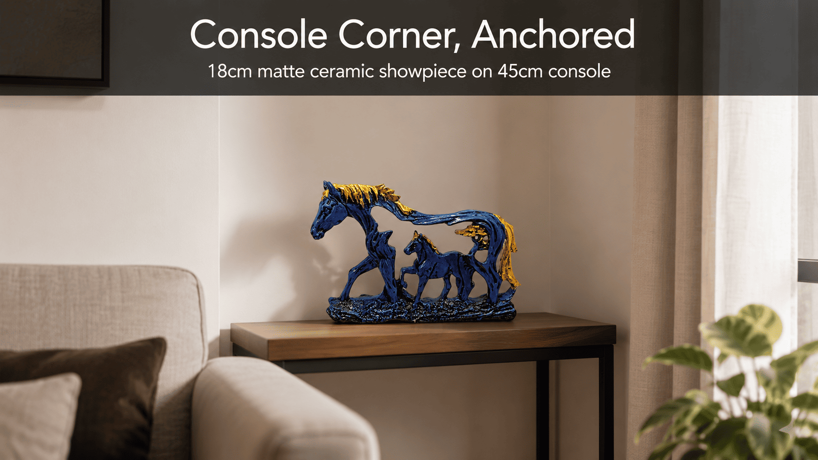 showpiece on a console table in a living room corner
