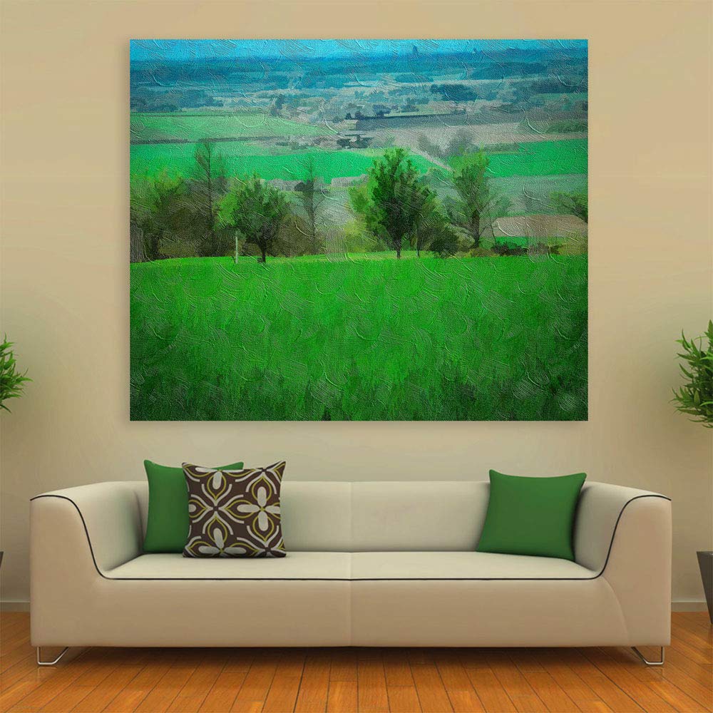 Field-Day Fun unframed nature canvas wall art hanging above a sofa