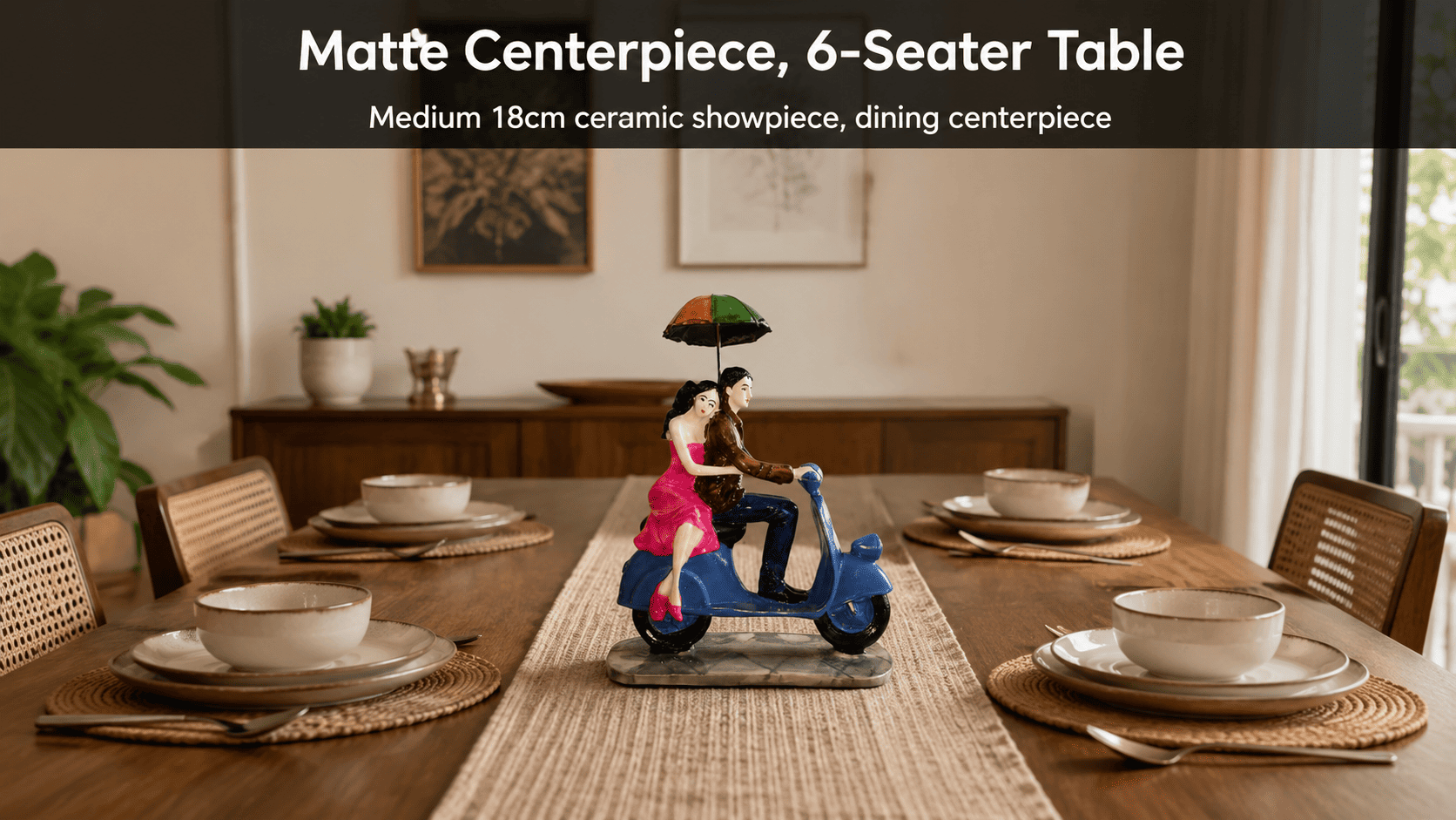 Matte ceramic centerpiece on a dining table