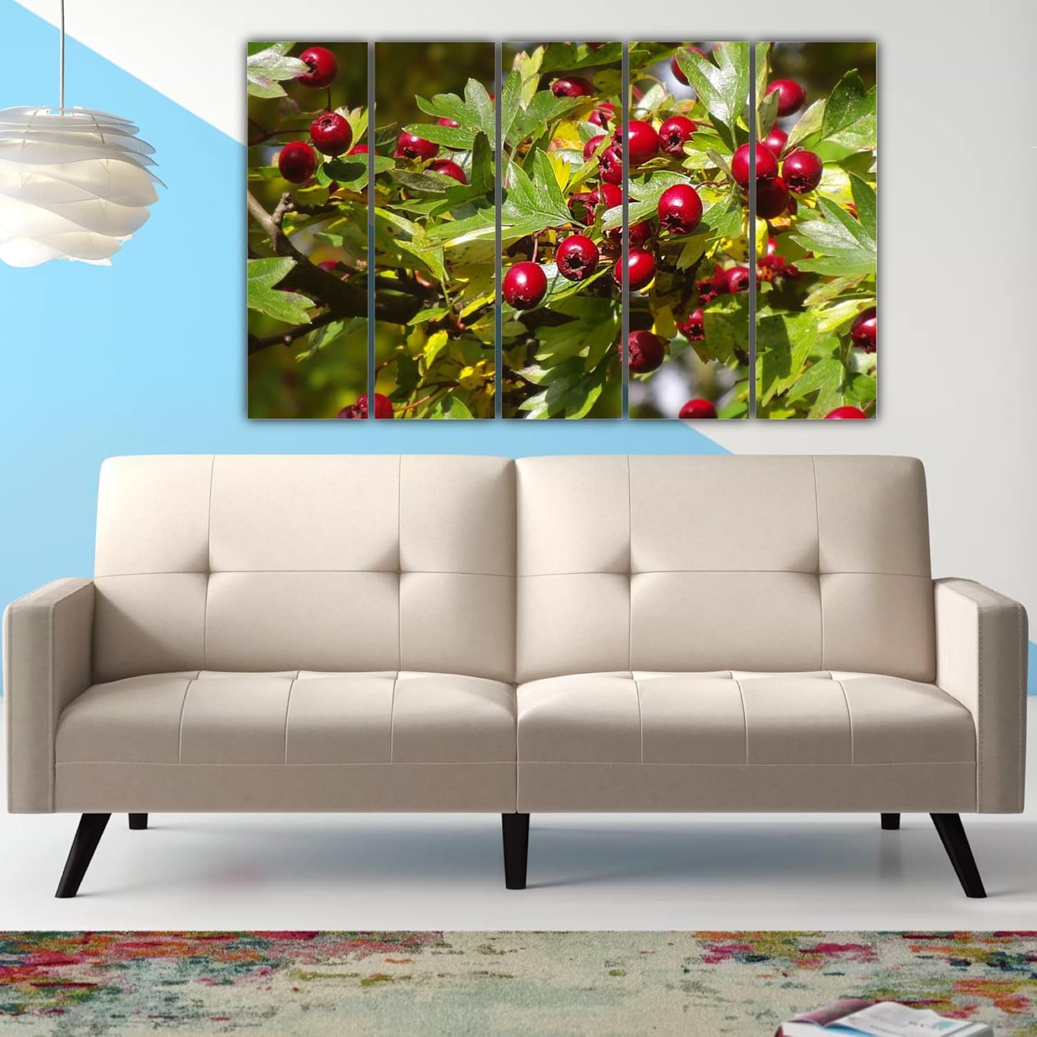 Close-up of red berries printed on multi-frame photography Wall Art in a chic modern setting