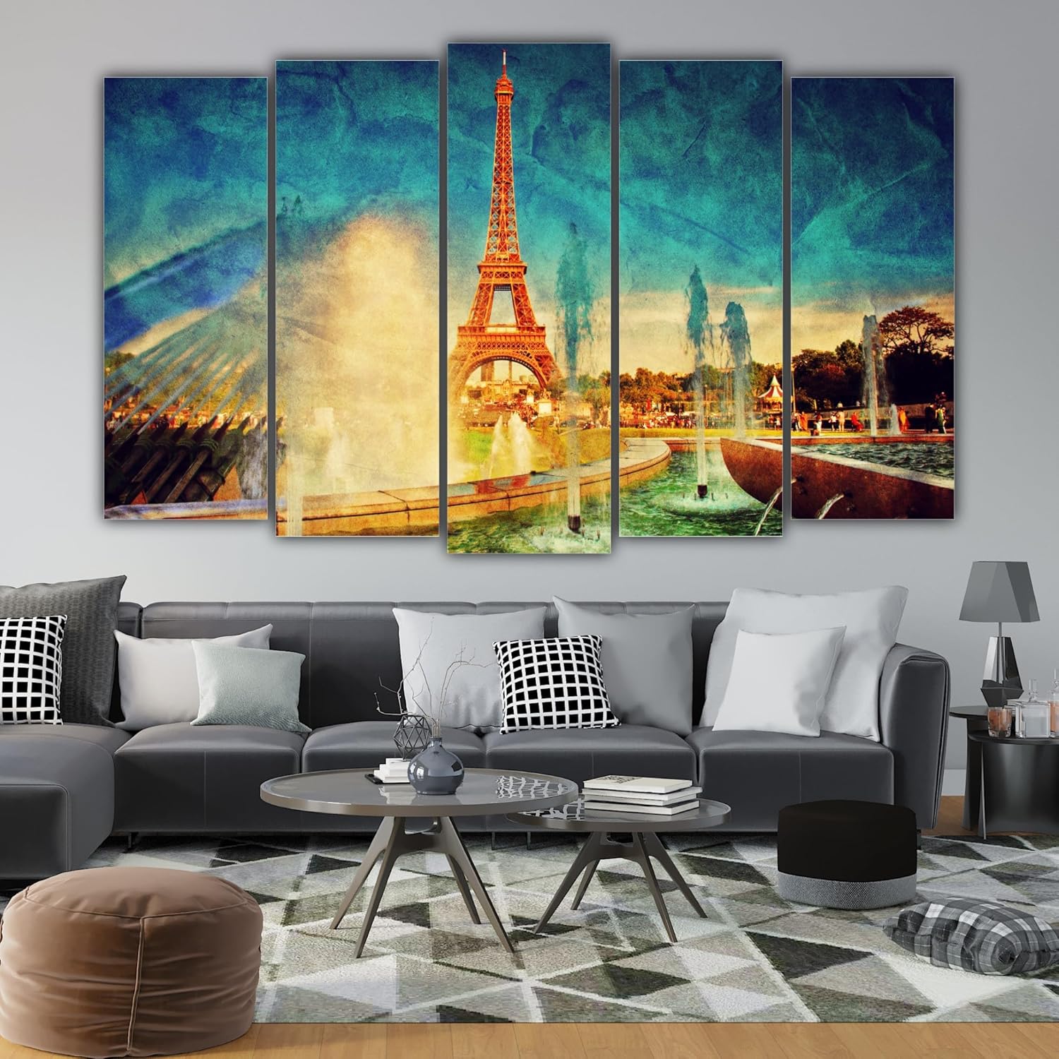 Close-up of the splash-proof MDF frame of the Eiffel-tastic Multi-Frame Paris Skyline Wall Art